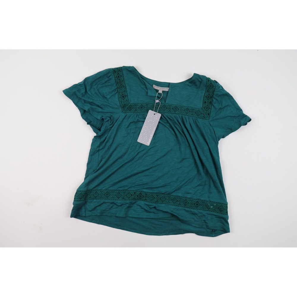 Daniel Rainn Top Crochet Lace Trim Emerald Green MP Petite NWT